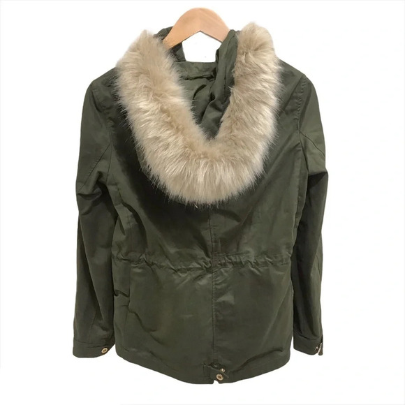 Zara Faux Fur Short Parka Jacket Green - Picture 3 of 6